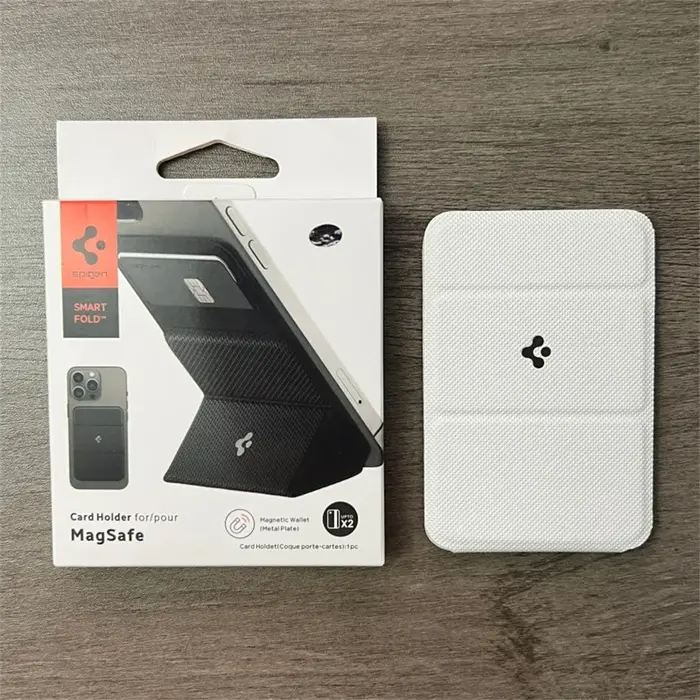 Portefeuille magnétique mat en cuir Spigen pour cartes, compatible MagSafe, pour iPhone 17 16 15 14 