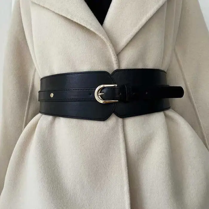 Ceinture Corset large en cuir PU pour femmes, couleur unie, rétro, élastique, slim, robe, manteau, b