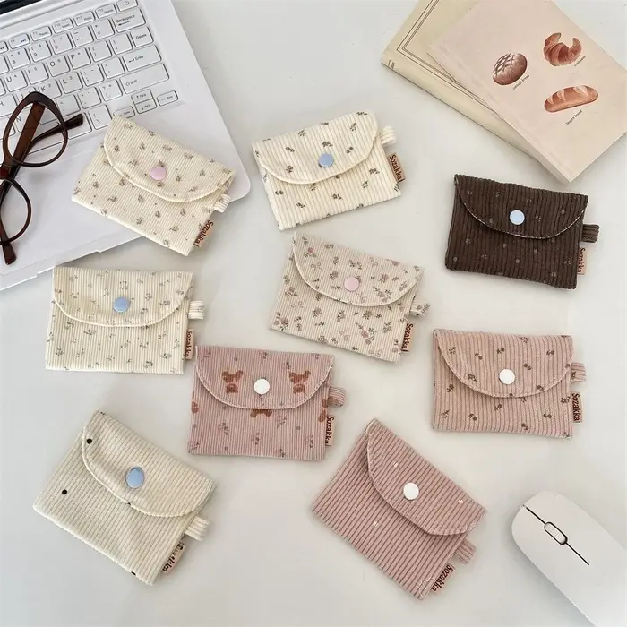 Porte-monnaie à fleurs mignon, Mini portefeuille, organisateur de cartes, petit sac carré en velours