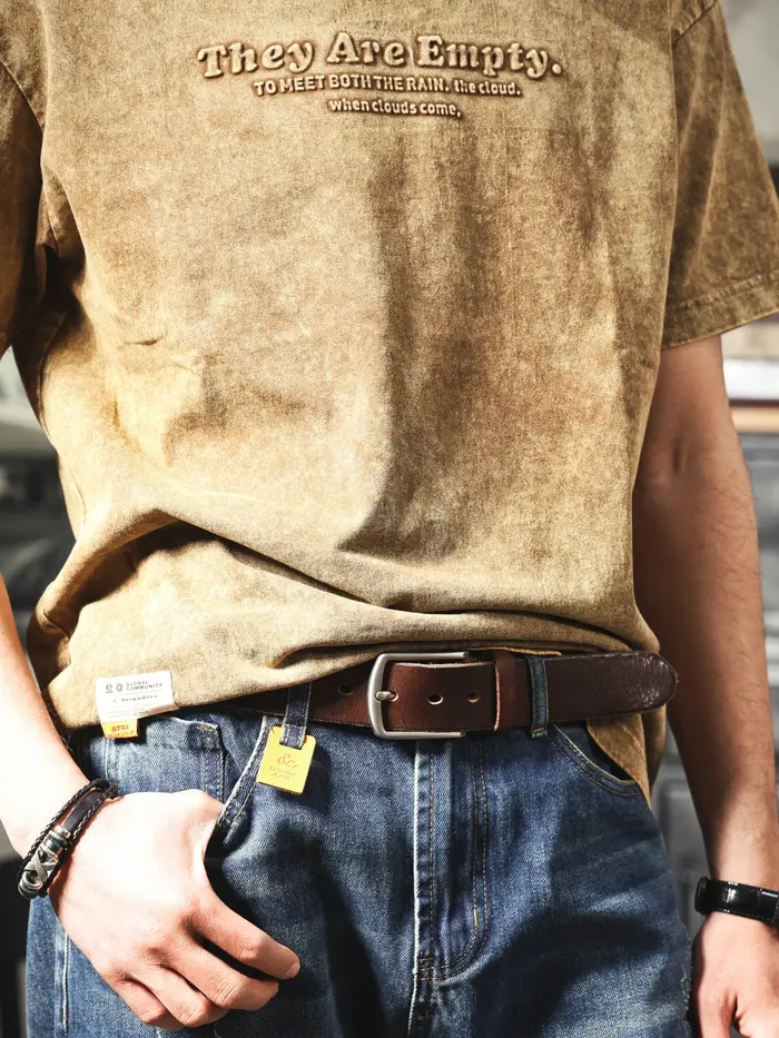 Ceinture en cuir de vachette véritable rétro décontractée pour homme avec boucle à ardillon et boîte cadeau, ceinture pour étudiant, ceinture classique simple