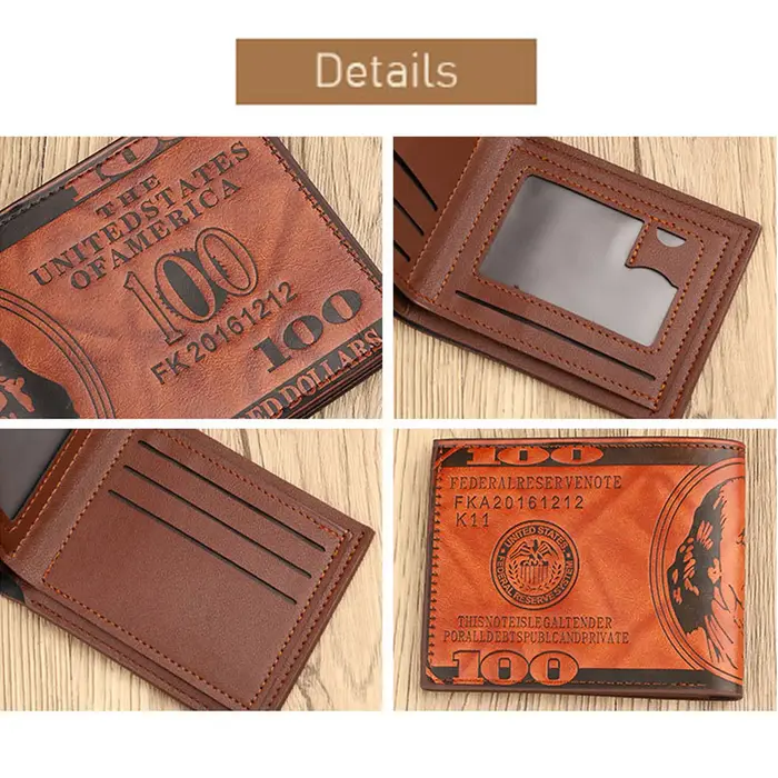 INEYES portefeuille de mode pour hommes conception de facture de dollars en cuir PU mince à deux volets avec fermeture magnétique et fenêtre d'identification poche avant porte-monnaie