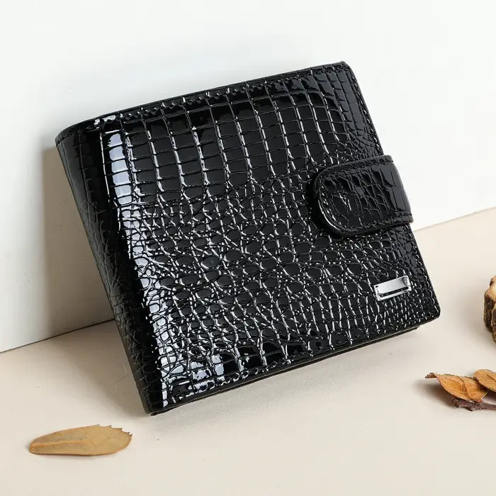 Portefeuille en cuir véritable, style court, tendance, grande capacité, portefeuille en cuir verni haut de gamme, multifonctionnel, 80% de réduction