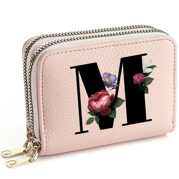 Portefeuille rose à fermeture éclair pour femmes, 26 lettres, Design personnalisé, portefeuille mult