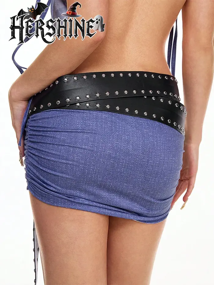 HERSHINE 1 pièce femme noir à la mode clouté longue ceinture large