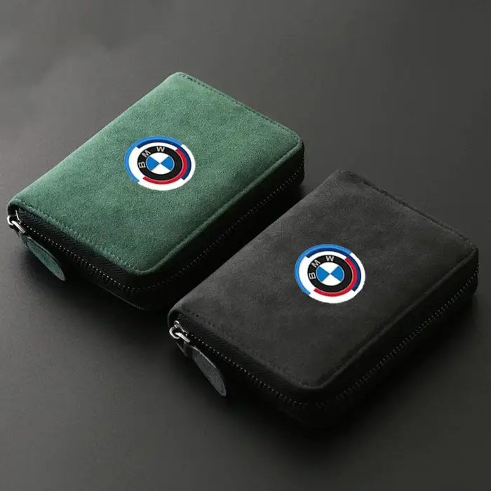 Porte-cartes de voiture en cuir avec fermeture éclair