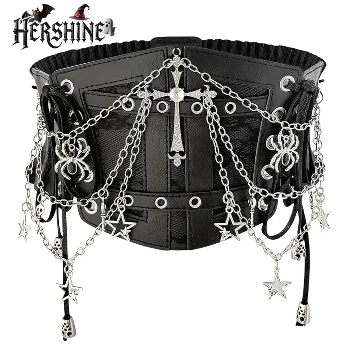 HERSHINE – ceinture large élastique à chaîne croisée pour femmes, gothique Y2K, Punk, Harajuku, Rock