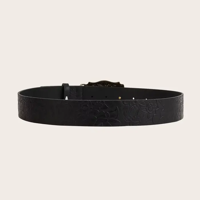 Ceinture en PU à motif de pivoine, boucle tête de cheval neutre, à la mode