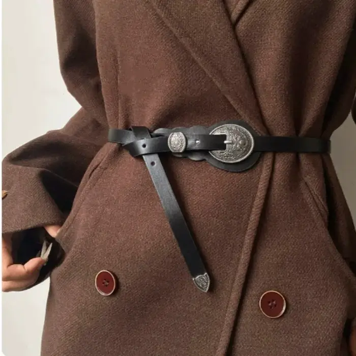 Ceinture vintage pour femme 110 cm en cuir véritable texturé