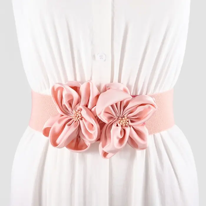 Femmes mode florale large ceinture élastique Chic décontracté grandes fleurs ceinture à la mode tail