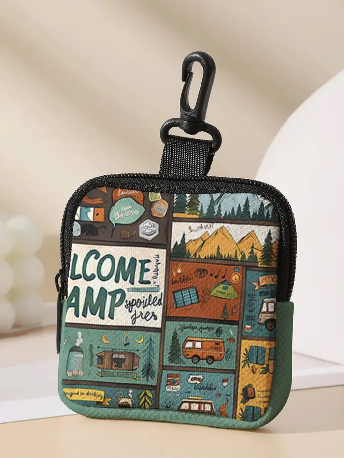 1 pièce, porte-monnaie portable avec motifs de camping, petit sac de rangement pour pièces de monnai