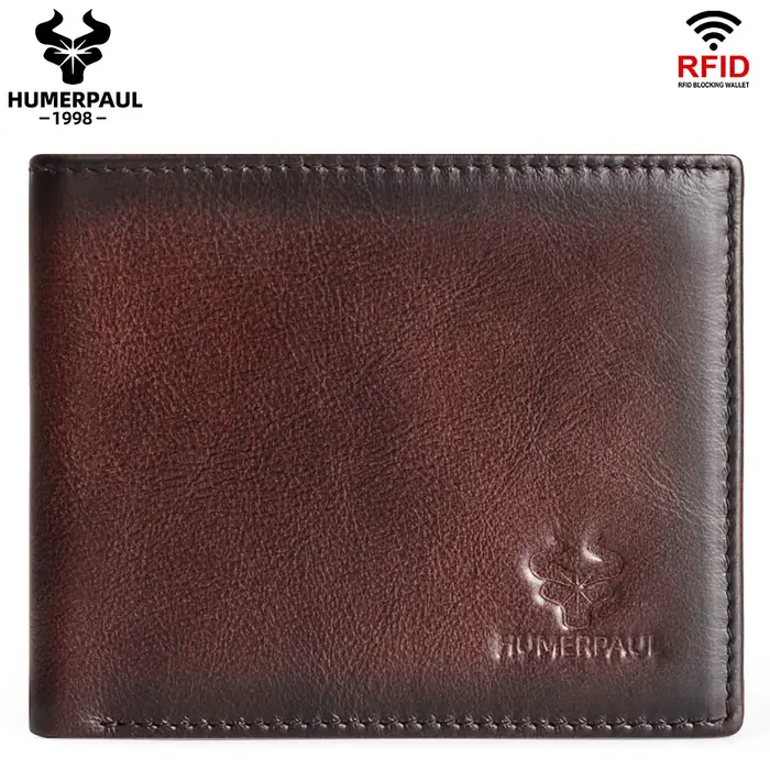 Portefeuille en cuir pour homme à double pliage