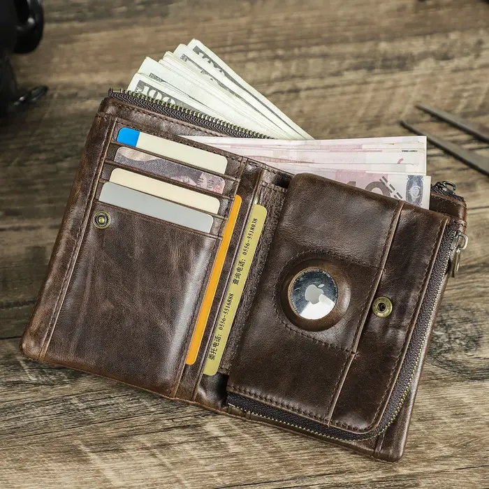 Crackle Oil cuir court à deux volets portefeuilles hommes qualité mâle portefeuille amovible avec airtag pochette mince monnaie poche porte-carte sac à main