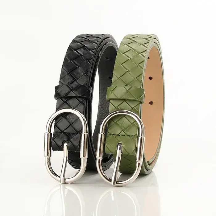 Ceinture en PU tressée tendance et unique pour femmes avec boucle en alliage, ceintures minimalistes tendance pour tous les jours à motifs diamants