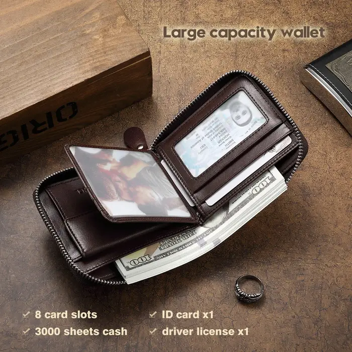 Portefeuille Homme Cuir Italien Vintage Fermeture Éclair Intégrale CHANPINCL – Poche à Pression