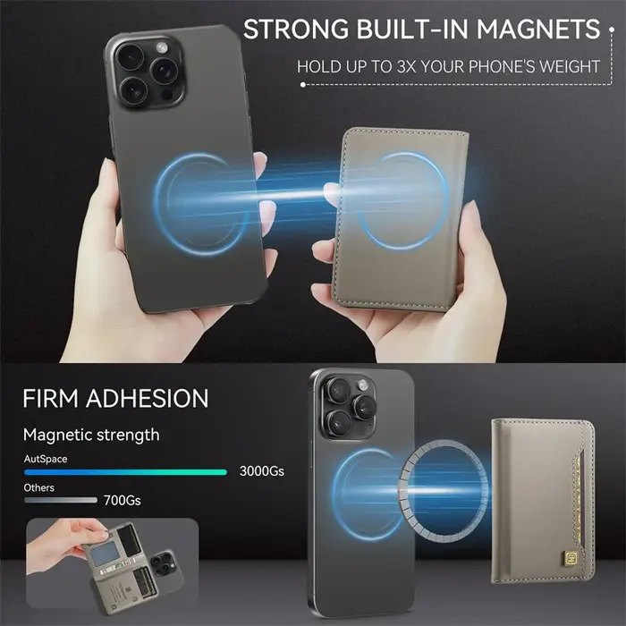 Portefeuille magnétique puissant en cuir de qualité supérieure pour hommes, porte-monnaie, porte-cartes, Mini portefeuille pliable pour iPhone Samsung Android
