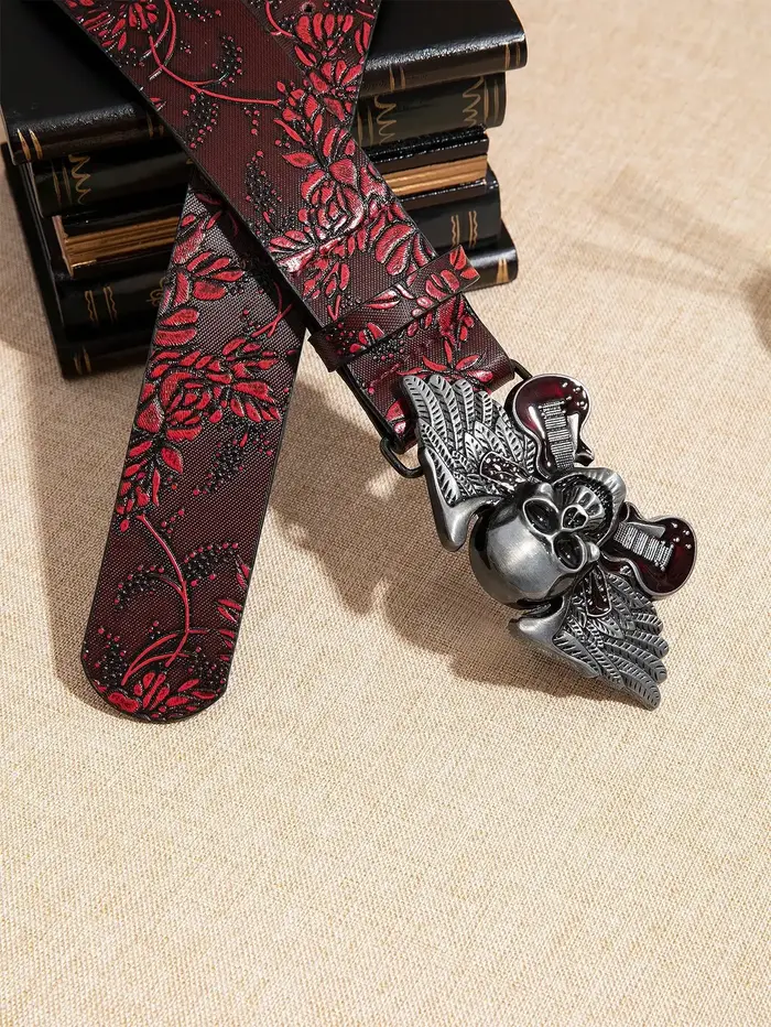 Ceinture en relief floral bordeaux pour hommes