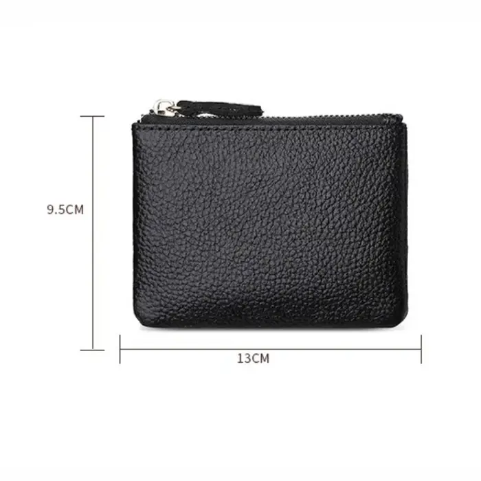 Porte-monnaie en cuir véritable noir pour hommes et femmes