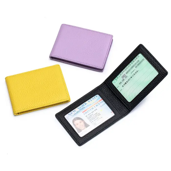 Portefeuille de carte mince portefeuille de carte de crédit à deux volets pour hommes en cuir de vache portefeuille de permis de conduire minimaliste porte-permis de conduite de voyage