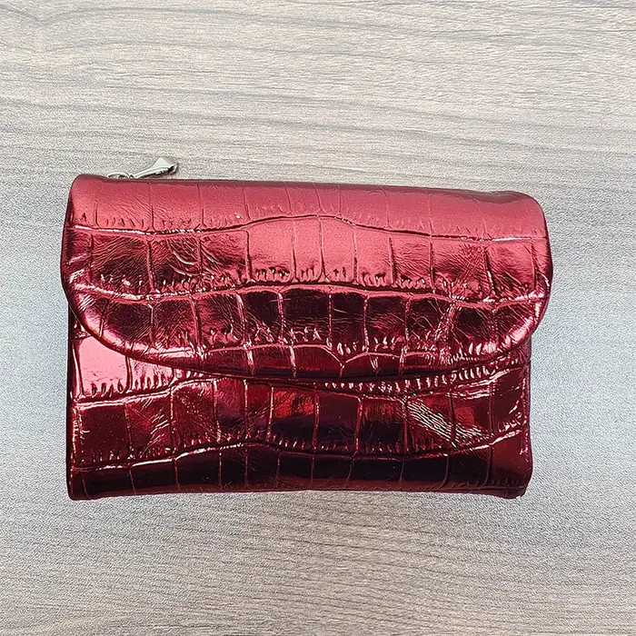 Portefeuille court motif Crocodile métallique pour femmes