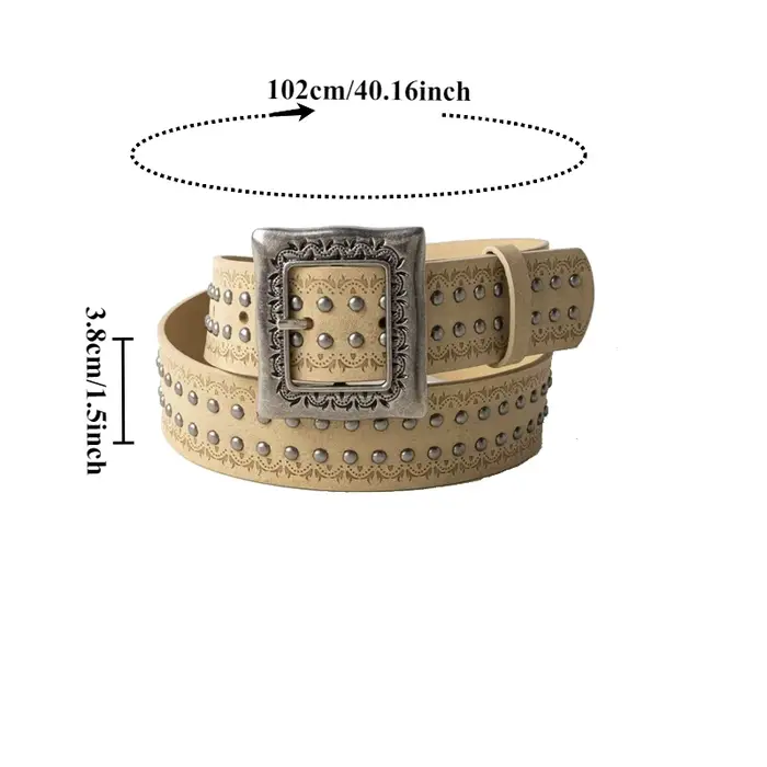 Ceinture texturée et cloutée de style bohème coréen avec finition vieillie exquise