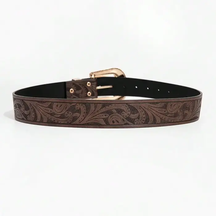 Ceinture marron vintage sculptée de style occidental pour femme