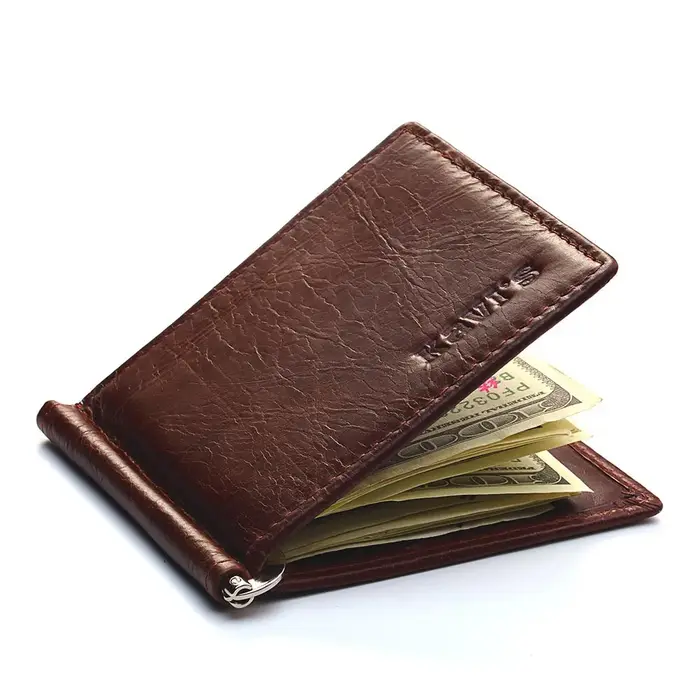 KAVIS – portefeuille mince minimaliste pour hommes, avec pince à billets, porte-cartes fin en cuir v