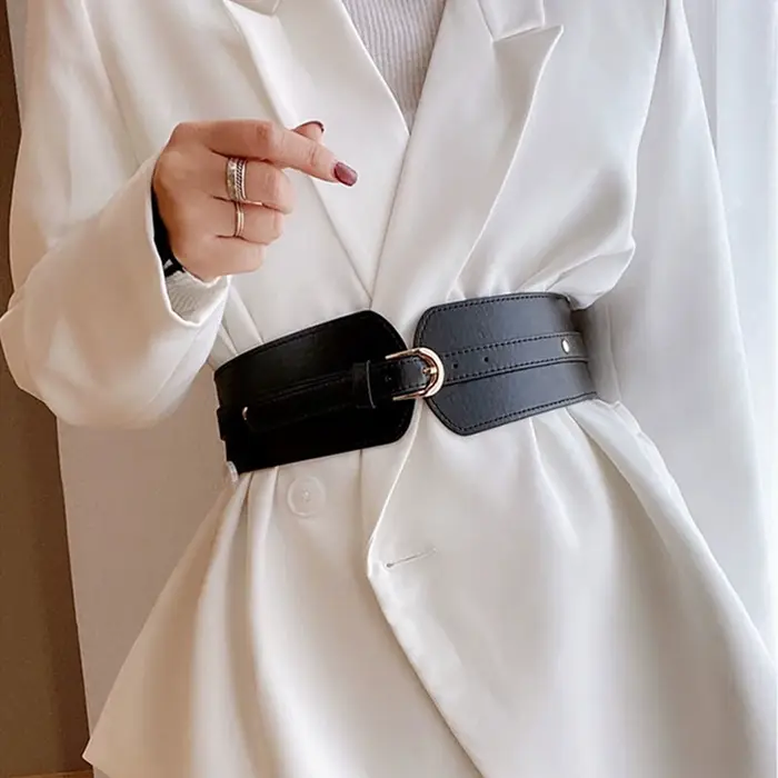 Ceinture Corset large en cuir PU pour femmes, couleur unie, rétro, élastique, slim, robe, manteau, bandage décoratif