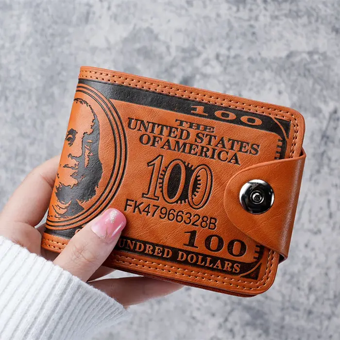Portefeuilles de mode avec 100 dollars américains motif moraillon portefeuille en cuir pour hommes avec porte-carte à