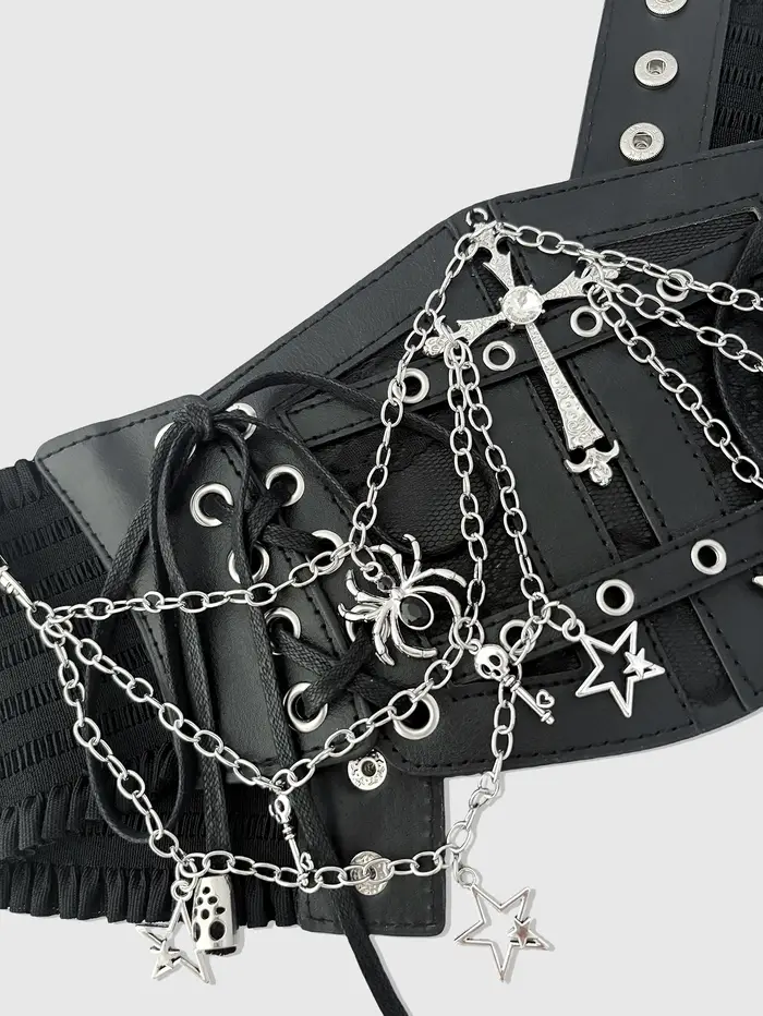 HERSHINE – ceinture large élastique à chaîne croisée pour femmes, gothique Y2K, Punk, Harajuku, Rock, accessoires Hip Hop, printemps, été