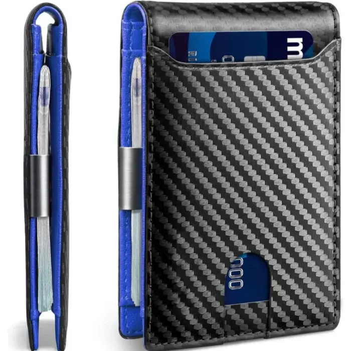 Portefeuille fin en fibre de carbone pour homme, blocage RFID, porte-cartes minimaliste, pince à bil
