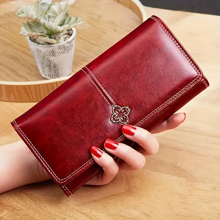 Portefeuille vintage pour femme – Design ultra-fin à deux volets, livré avec plusieurs cartes