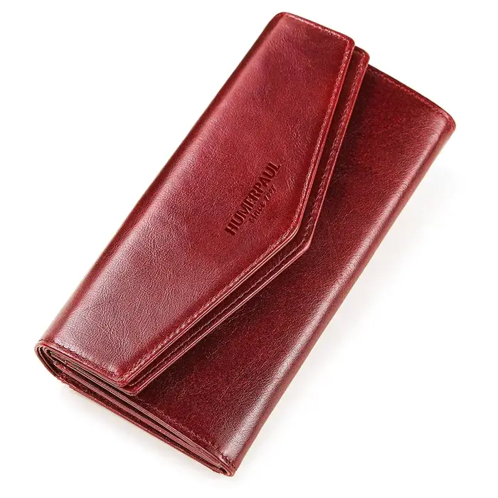 Portefeuille long pour femme en cuir véritable