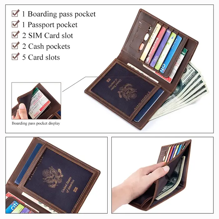 SCHLATUM porte-passeport pour voyage hommes RFID blocage portefeuille de passeport en cuir véritable avec fentes pour