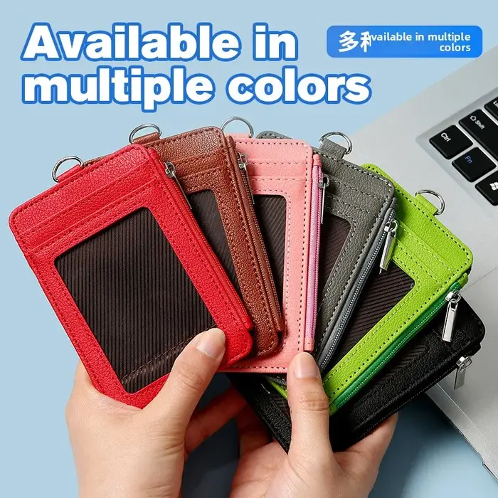 Porte-cartes zippé personnalisable avec cordon pour badge d'identification