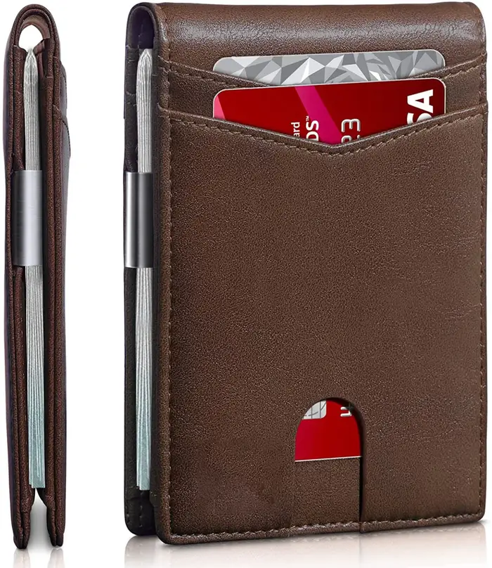 Portefeuille fin en fibre de carbone pour homme, blocage RFID, porte-cartes minimaliste, pince à billets en métal, portefeuille fin à double pli