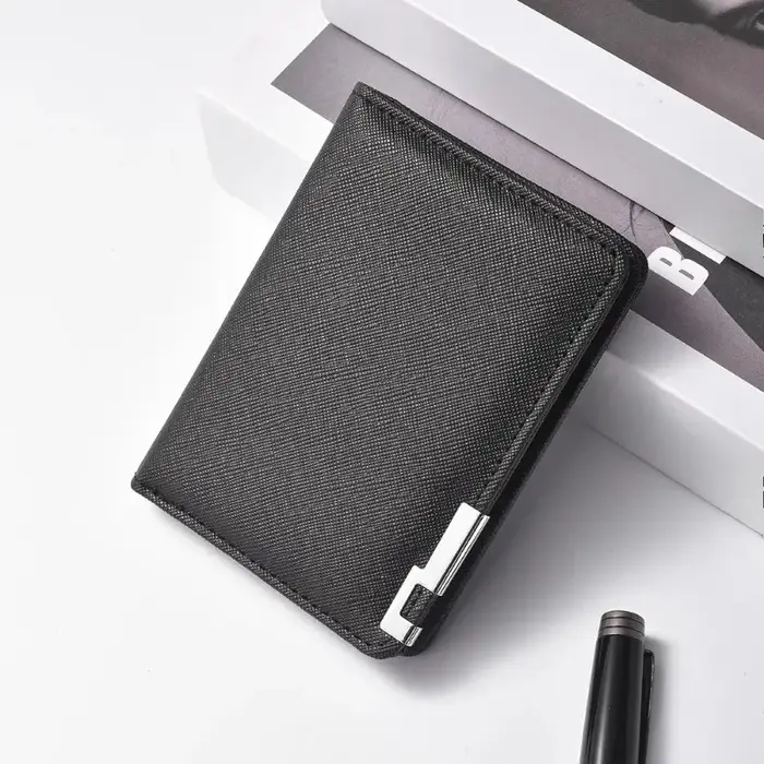 Petit portefeuille fin de style professionnel - Plusieurs emplacements pour cartes, porte-cartes de crédit et permis de conduire, géométrique en similicuir noir