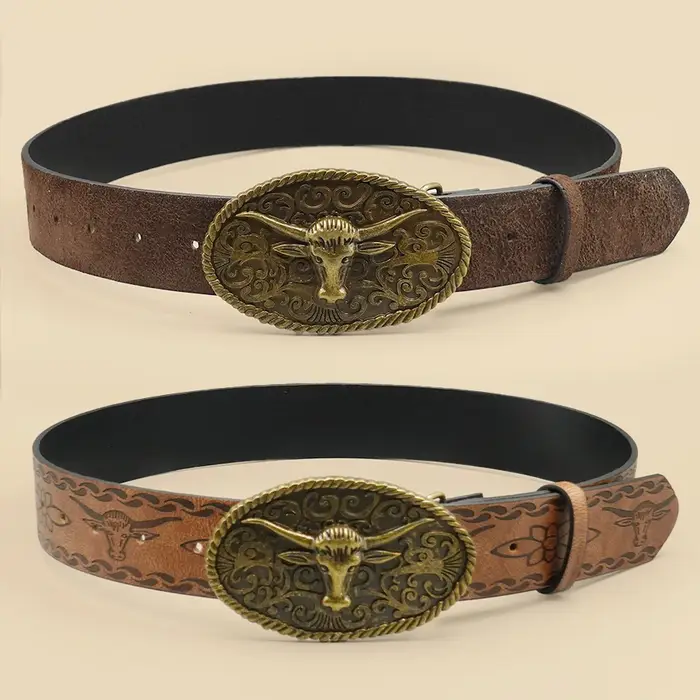 Ceinture décontractée de style occidental rétro avec boucle en alliage antique