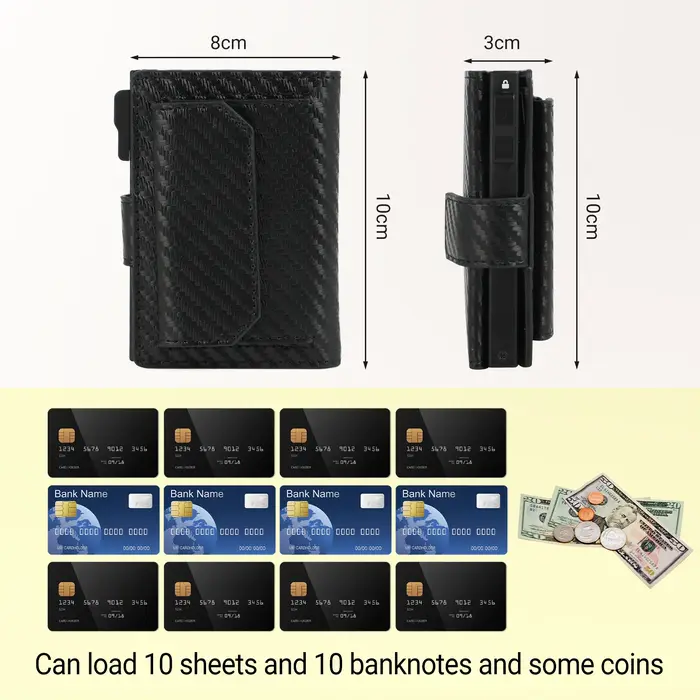 Porte-cartes en aluminium pour hommes : portefeuille mince avec poche avant bloquant RFID avec fenêtre d'identification