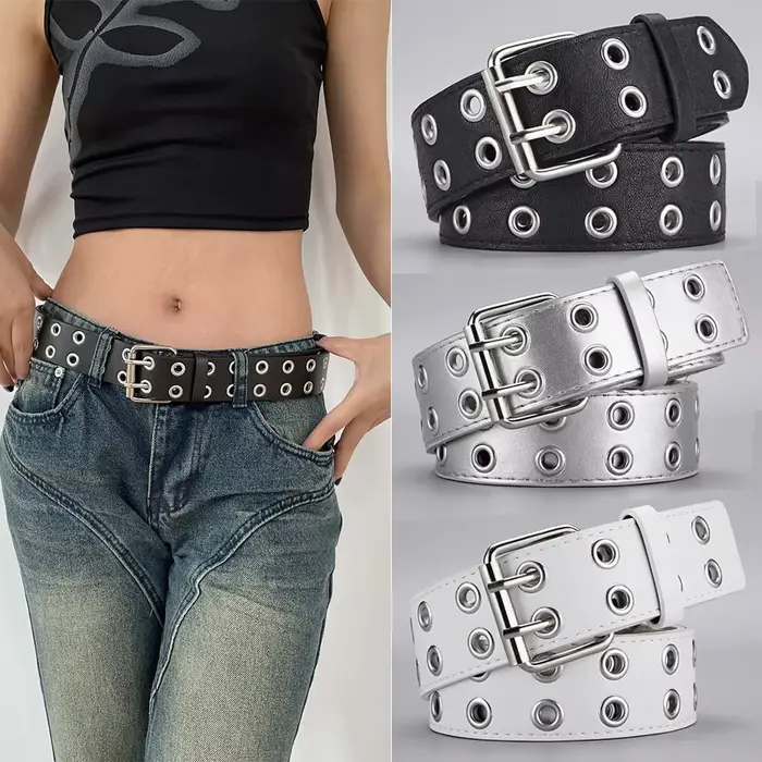 Ceinture simple à double trou pour hommes et femmes, punk, hip hop, rock, sous-culture Y2K, tendance