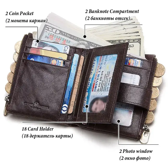 Portefeuille décontracté en cuir véritable pour homme