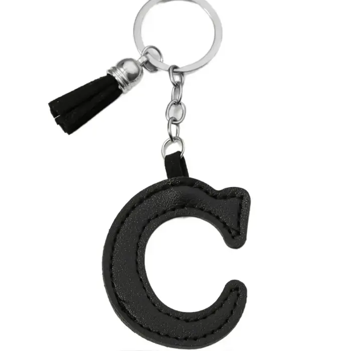 Organisateur de clés en PU, porte-clés alphabet 26 lettres avec pompon, boucle pour clés de voiture,