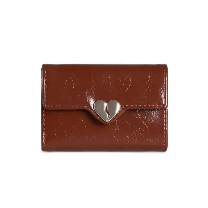 Portefeuille coréen Portable en cuir PU pour femmes, portefeuille en forme de cœur craquelé de haute