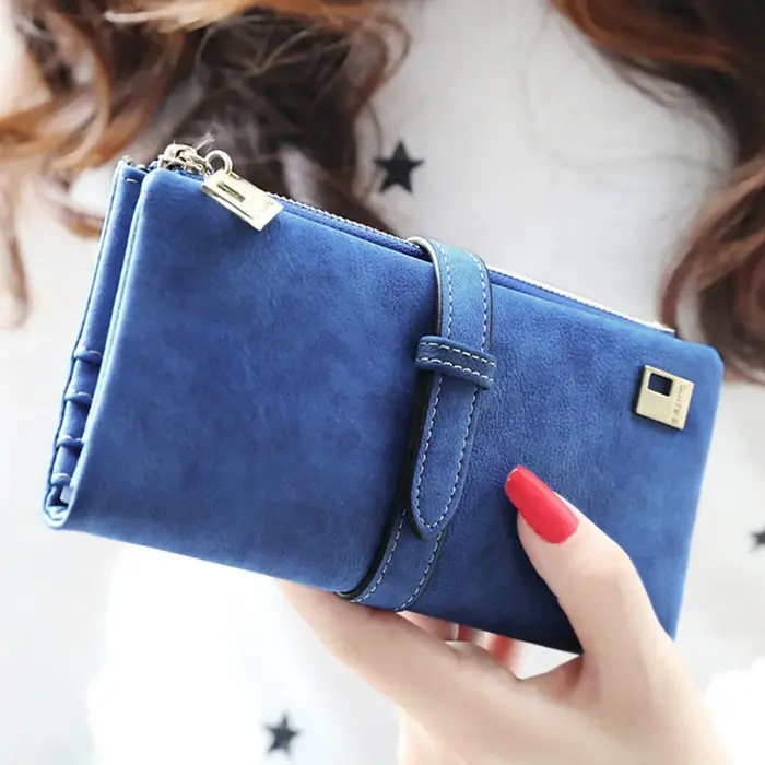 Portefeuille long vintage pour femme en cuir PU mat