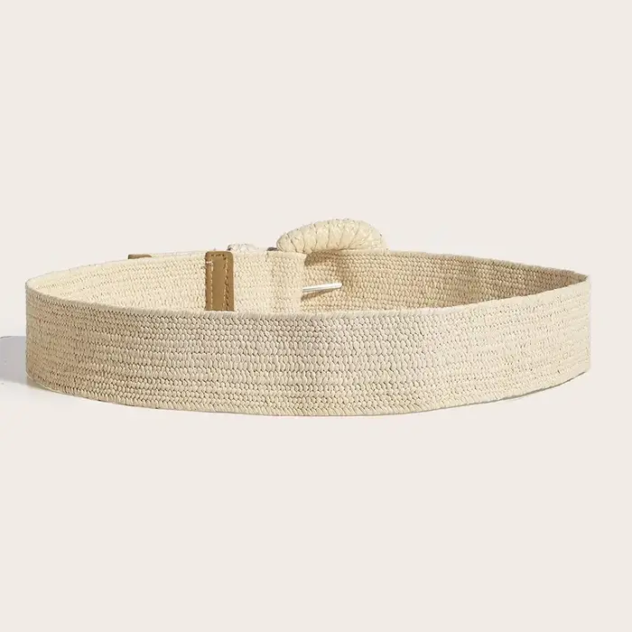 Été automne taille ceinture rétro tissé boucle ardillon ceintures Style bohème tressé large ceinture Pp paille herbe ceinture taille sangle