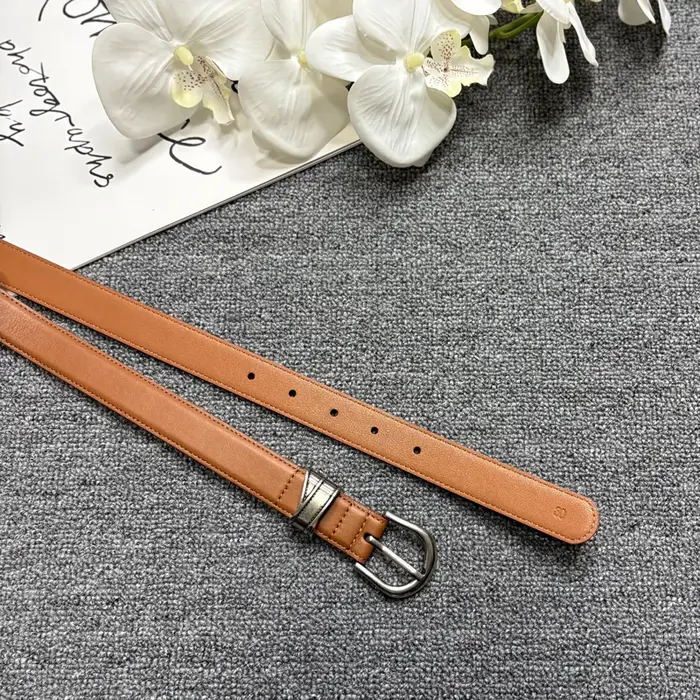 Ancient silver buckle calf leather belt, leather casual fine belt, women's deep brown texture plain weave pants belt