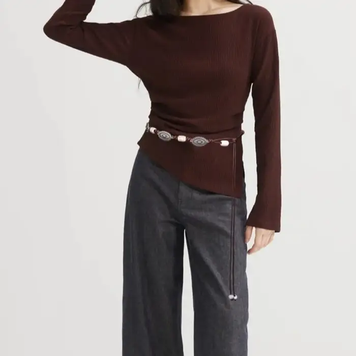 Ceinture rétro bohème en perles de bois