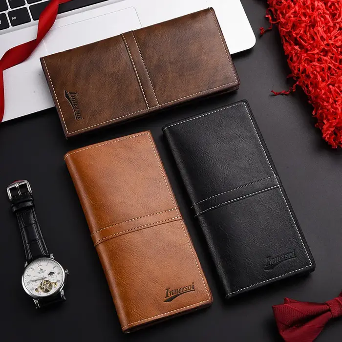 Portefeuille en cuir pour hommes porte-carte d'identité sac à main chéquier longue pochette à deux volets sac d'argent d'affaires homme portefeuilles Cartera Hombre Carteras