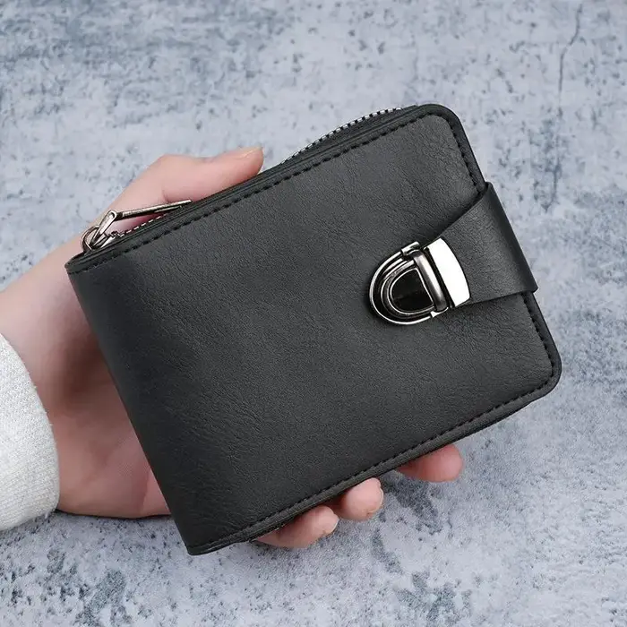Portefeuille vintage en cuir PU pour homme avec boucle métallique sécurisée et plusieurs emplacement
