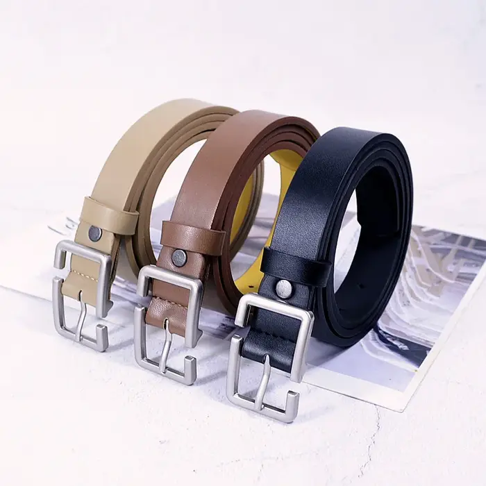 Ceinture fine coréenne pour hommes et femmes, simple, broche carrée, ceinture, vintage, jeans, pantalon, ceinture en cuir PU, sangle de taille