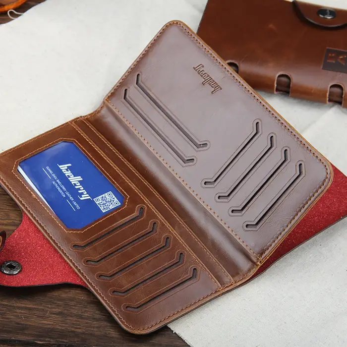 Portefeuille à trois volets en cuir pour hommes – Pochette à boucle magnétique avec porte-carte et porte-monnaie